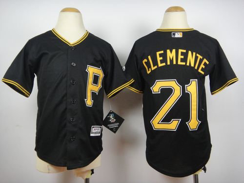 Pirates #21 Roberto Clemente Black Cool Base Stitched Youth MLB Jersey - Click Image to Close